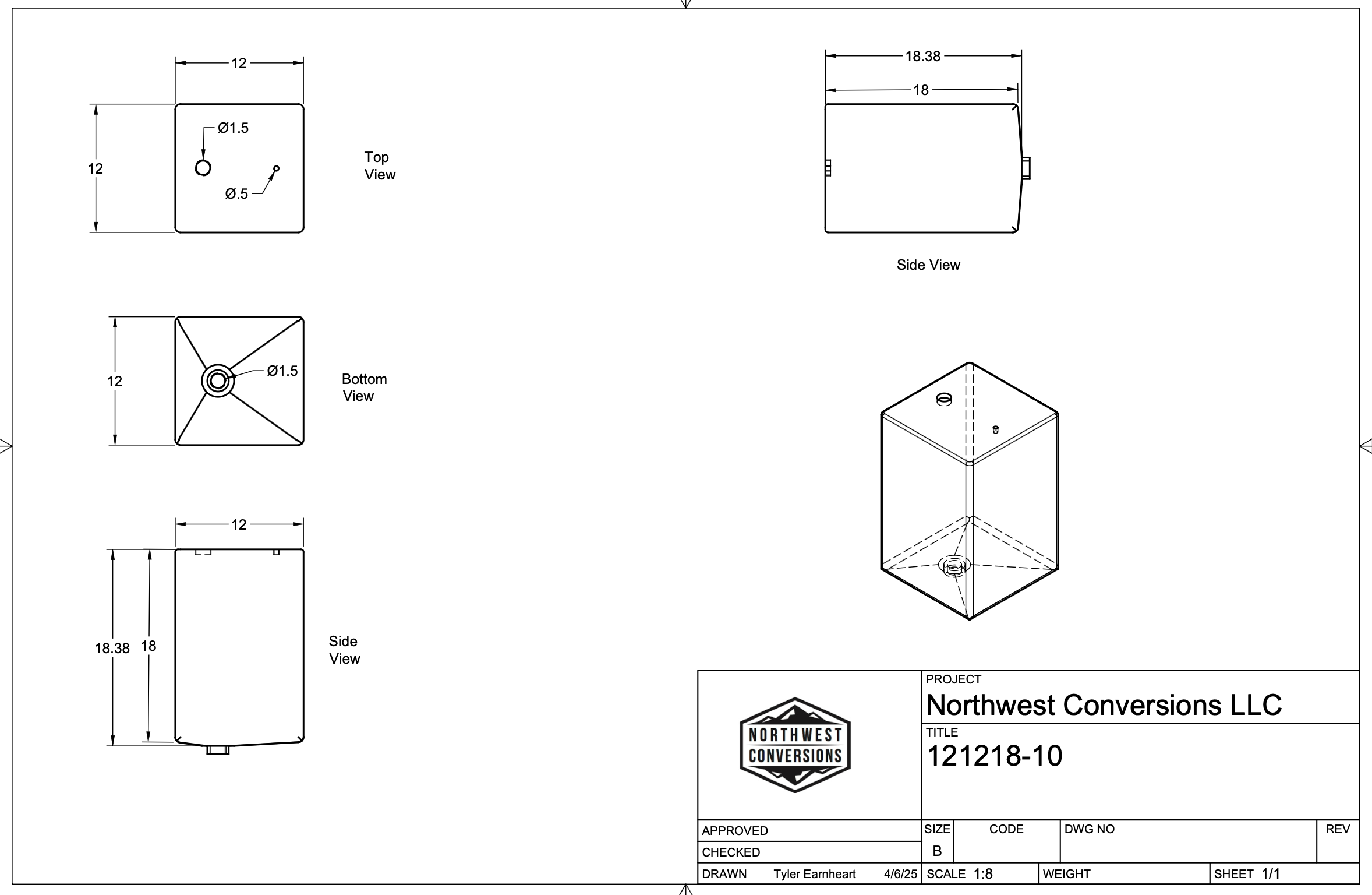 Northwest Conversions 10 Gallon Galley/Universal Water Tank (Fresh/Grey)