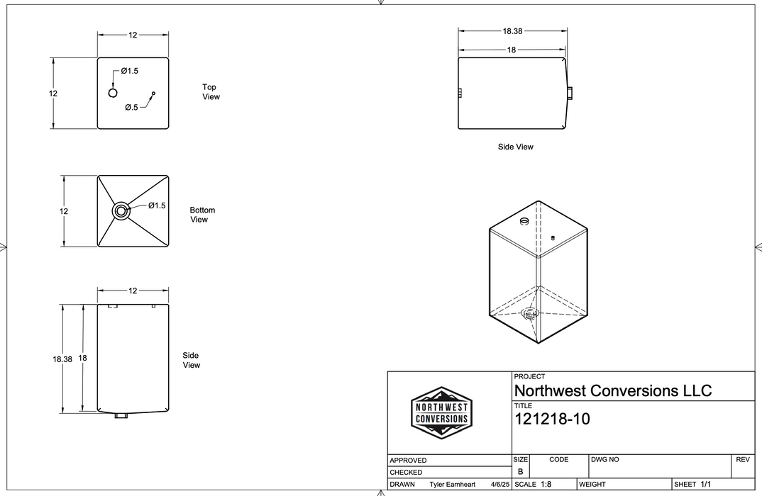 Northwest Conversions 10 Gallon Galley/Universal Water Tank (Fresh/Grey)