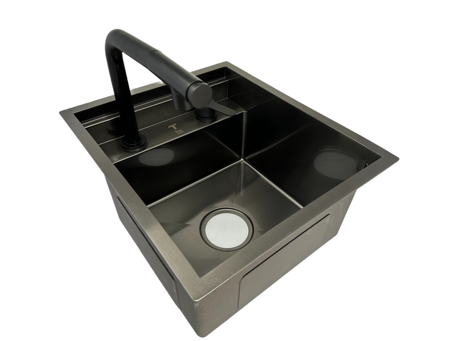 Space-Saving Camper Van/Truck RV Sink - Black Stainless Steel with Hideaway Faucet