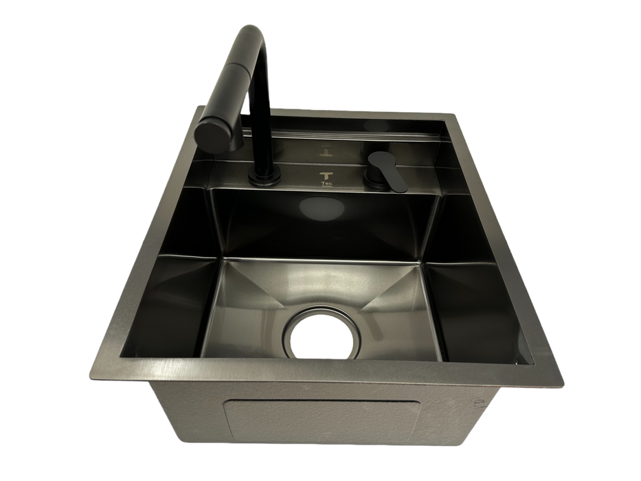 Space-Saving Camper Van/Truck RV Sink - Black Stainless Steel with Hideaway Faucet