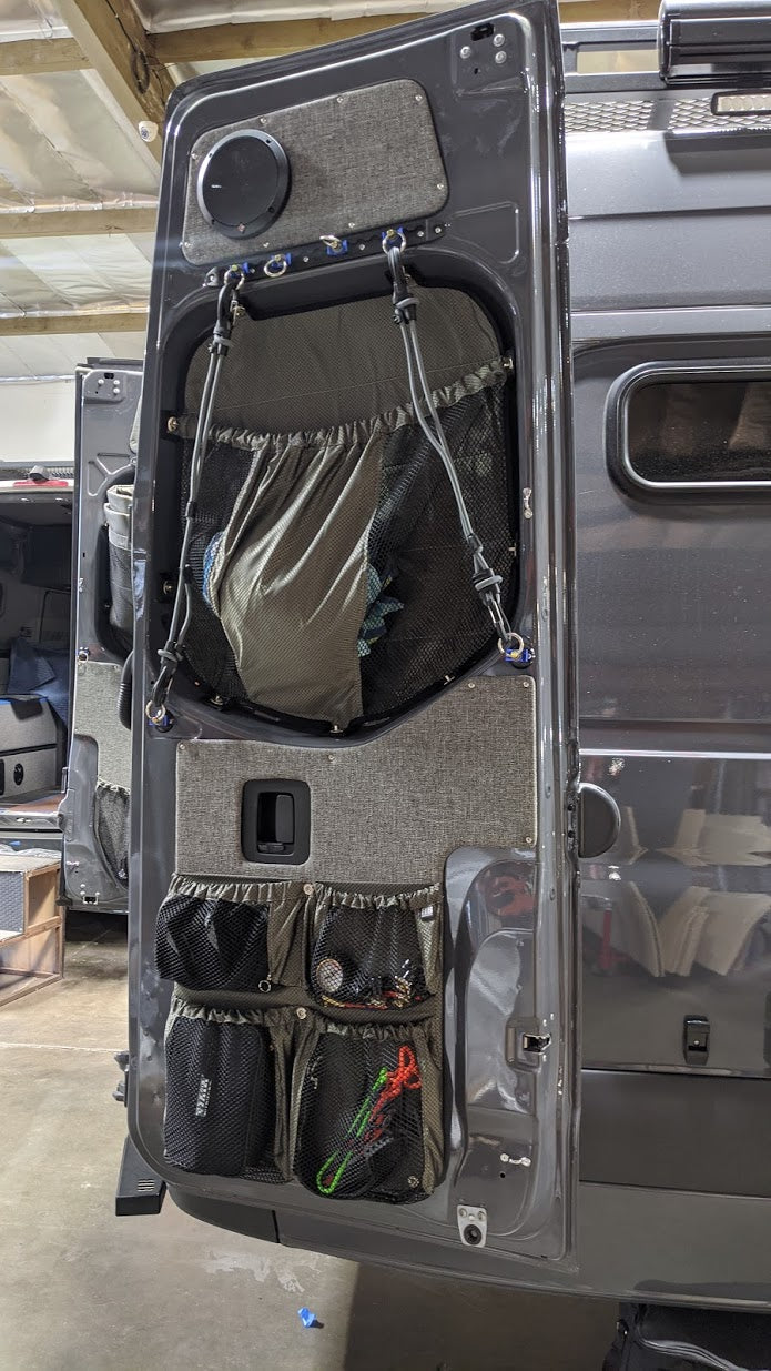 RB Components 2007-2018 Sprinter Van Fabric Rear Lower Door Stuff Bag, Multi Compartment