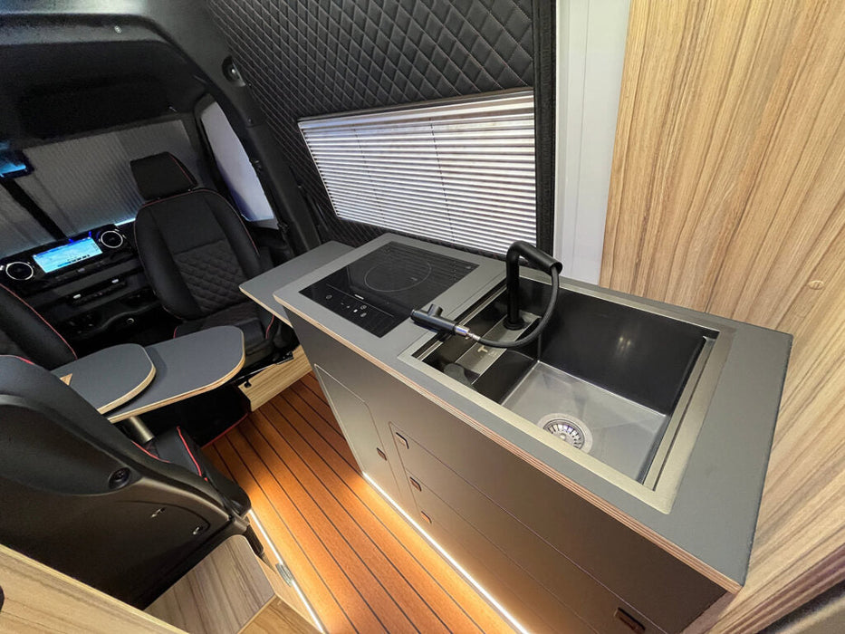 Space-Saving Camper Van/Truck RV Sink - Black Stainless Steel with Hideaway Faucet