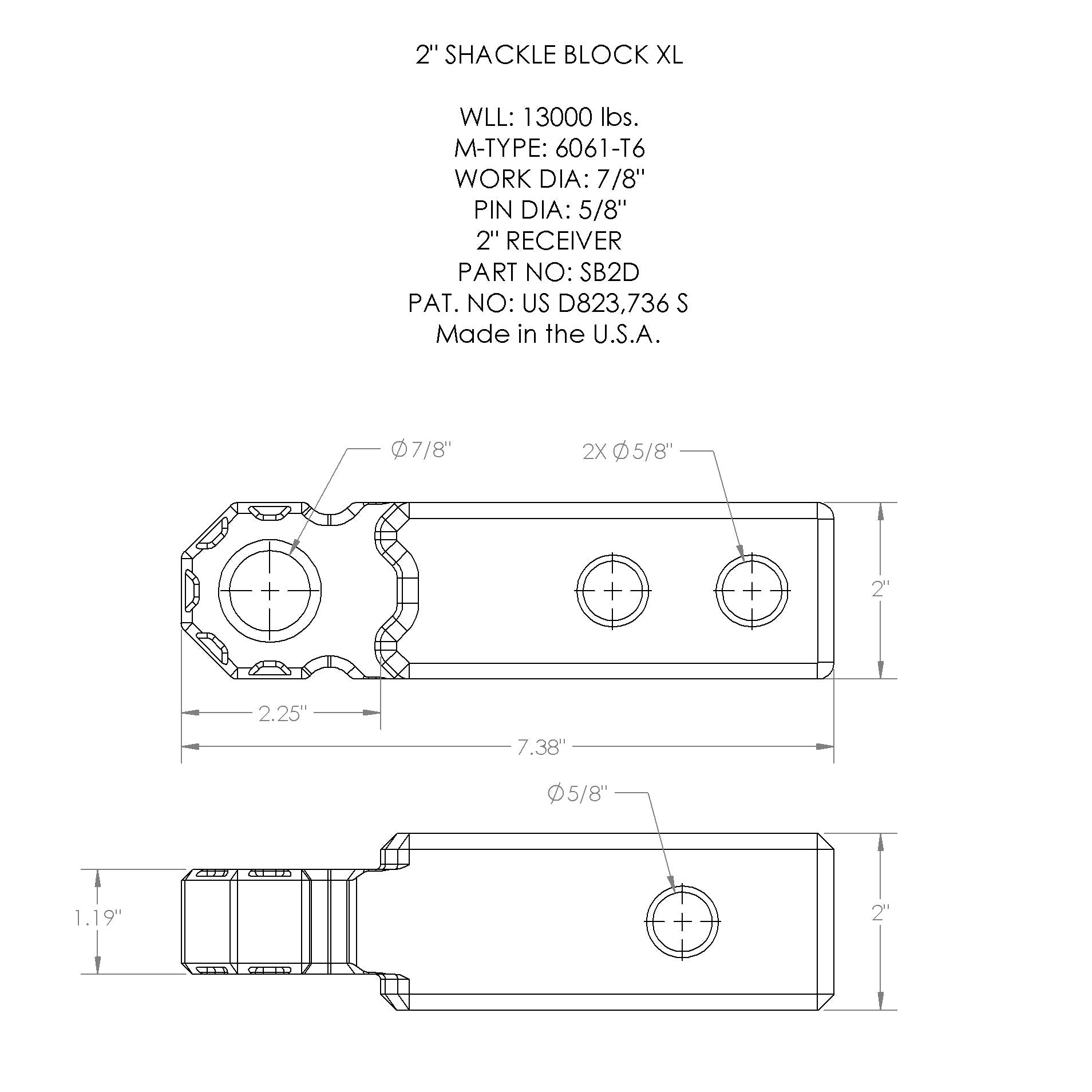Shackle Block 2" Assembly - Grey
