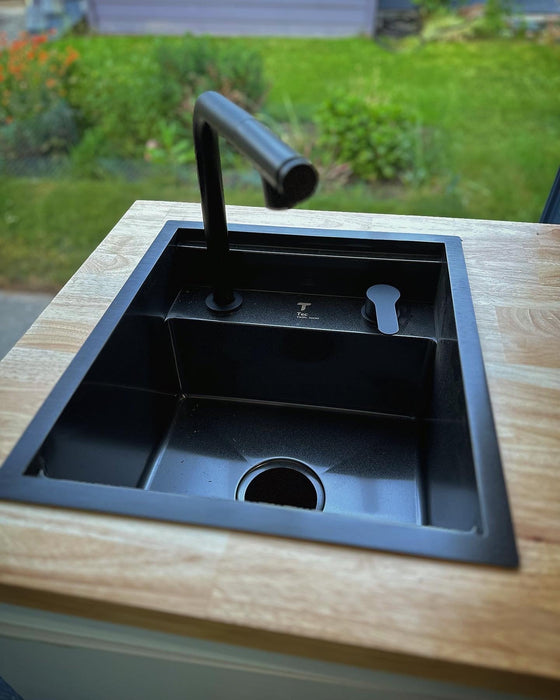 Space-Saving Camper Van/Truck RV Sink - Black Stainless Steel with Hideaway Faucet