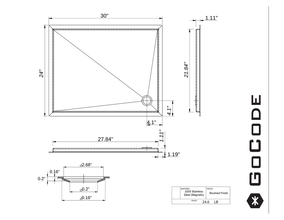 Tetravan In-Floor Shower Pan STAINLESS STEEL