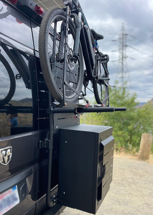 Aluminess 2013+ Promaster Passenger Side Bike Carrier (Side View) - Campervan HQ