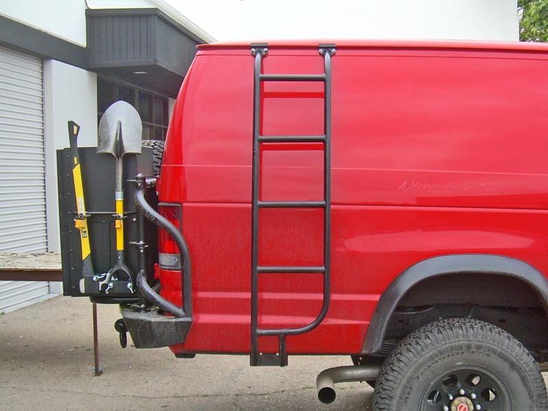Aluminess Ford E350 Van Side Ladder (1992-2014) Passenger Side Front View - Campervan HQ