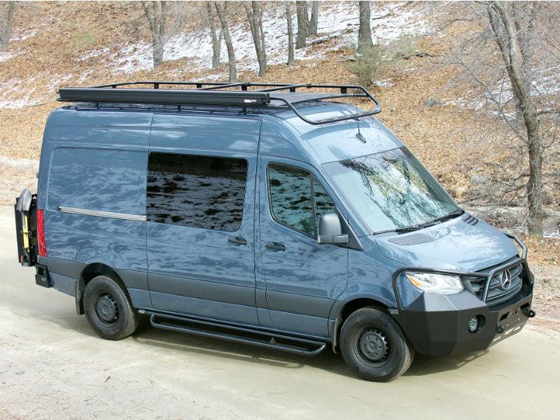 Mercedes Sprinter Nerf Bars for Sprinter 144"WB Van (with Tread Plates, Passenger Side View) - Campervan HQ