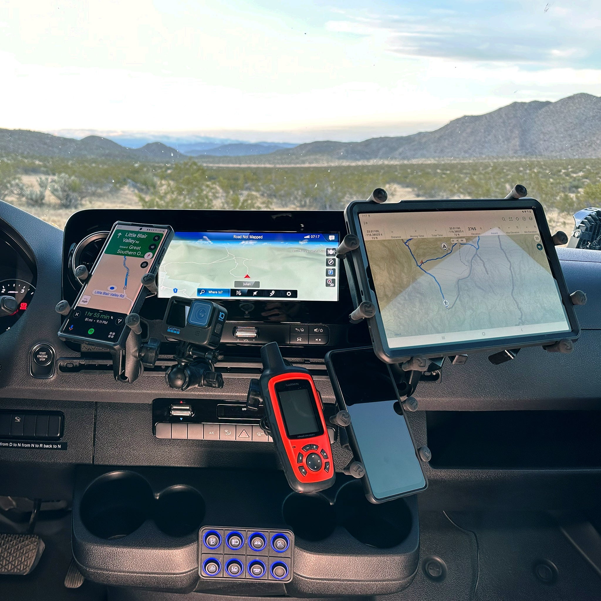 Terra X NAVIDOK Overlander - No-Drill - Mercedes Sprinter Phone & GPS Dash Mount