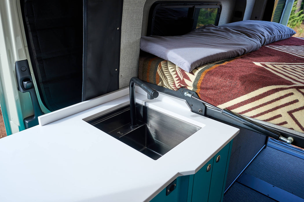 Space-Saving Camper Van/Truck RV Sink - Black Stainless Steel with Hideaway Faucet