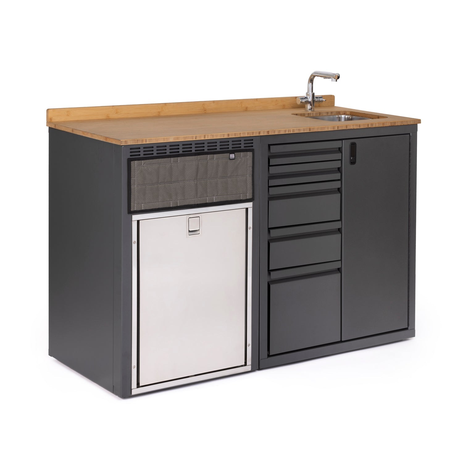 RB Components 56in Galley - Isotherm 85 Fridge Base Cabinet - Drawer System