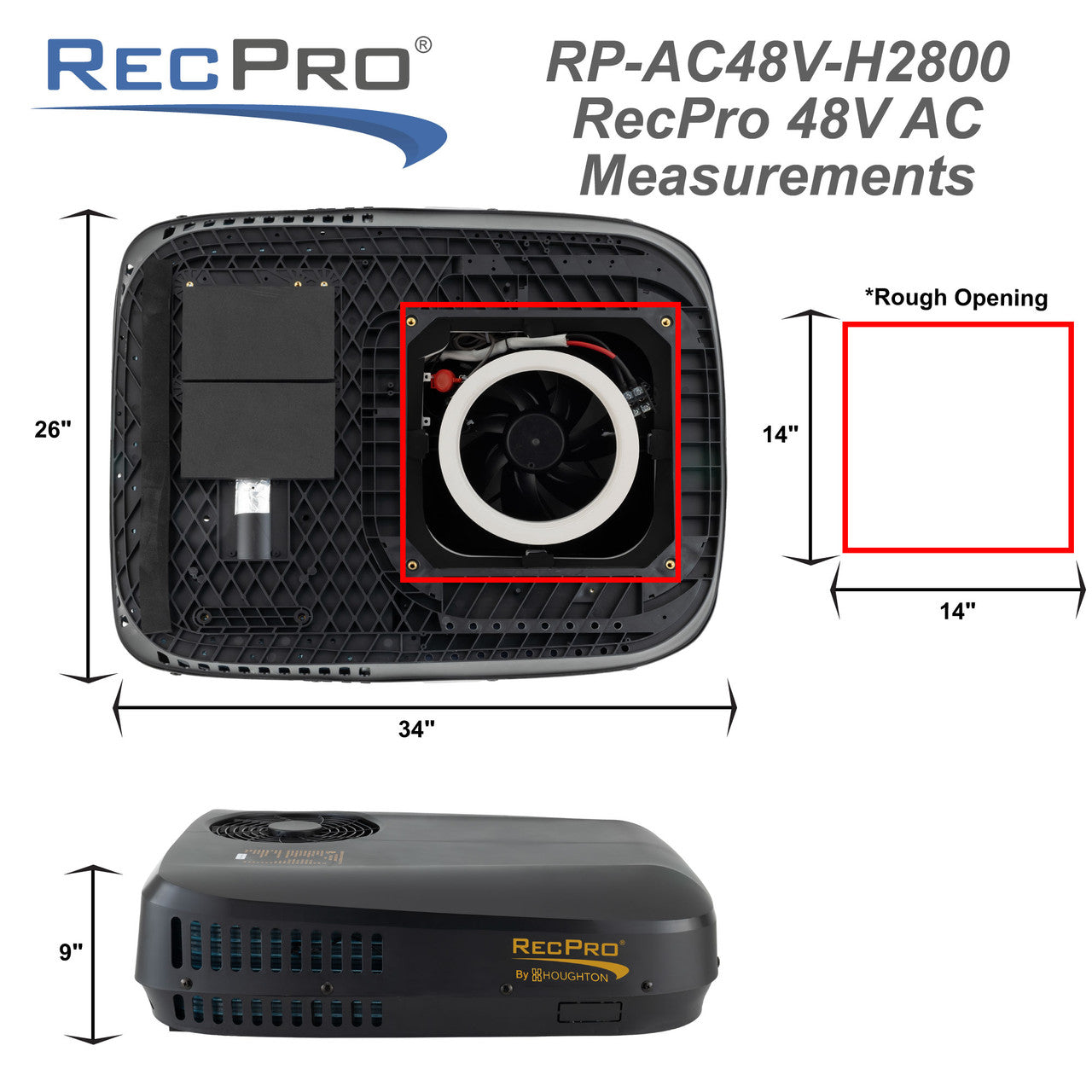 RecPro 48V Air Conditioner with Heat Pump - 9500 BTU