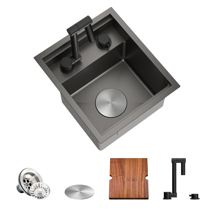 TORVA 13 X 15 Inch Undermount Sink With Built-In Foldable Faucet