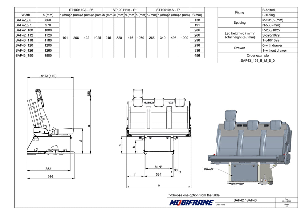 MobiFrame SAF42/43 Seat Bed