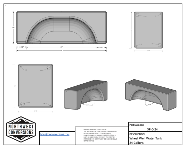 Northwest Conversions 24 Gallon Wheel Well Water Tank (Centered)