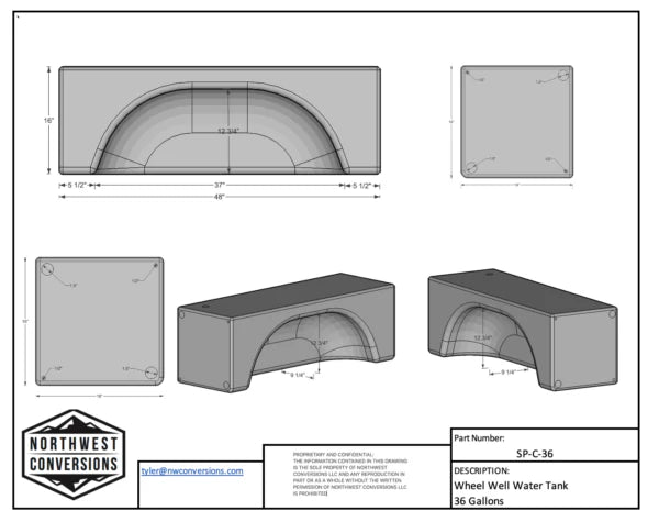 Northwest Conversions 36 Gallon Wheel Well Water Tank (Centered)