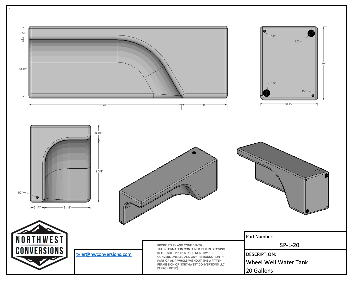 Northwest Conversions 20 Gallon Wheel Well Water Tank (Left)