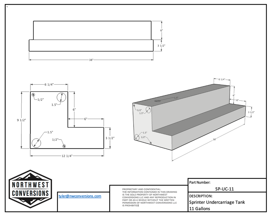 Northwest Conversions 11 Gallon Mercedes Sprinter Passenger Side Undercarriage Water Tank
