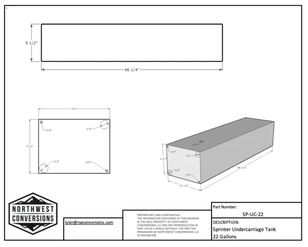 Northwest Conversions 22 Gallon Mercedes Sprinter Driver Side Undercarriage Water Tank