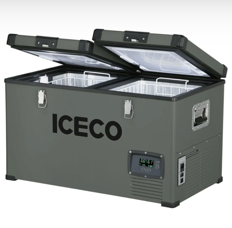ICECO VL60 Dual Zone Metal Fridge Freezer with Cover - Van Land ICECO VL60 Dual Zone Metal Fridge Freezer with Cover - Van Land