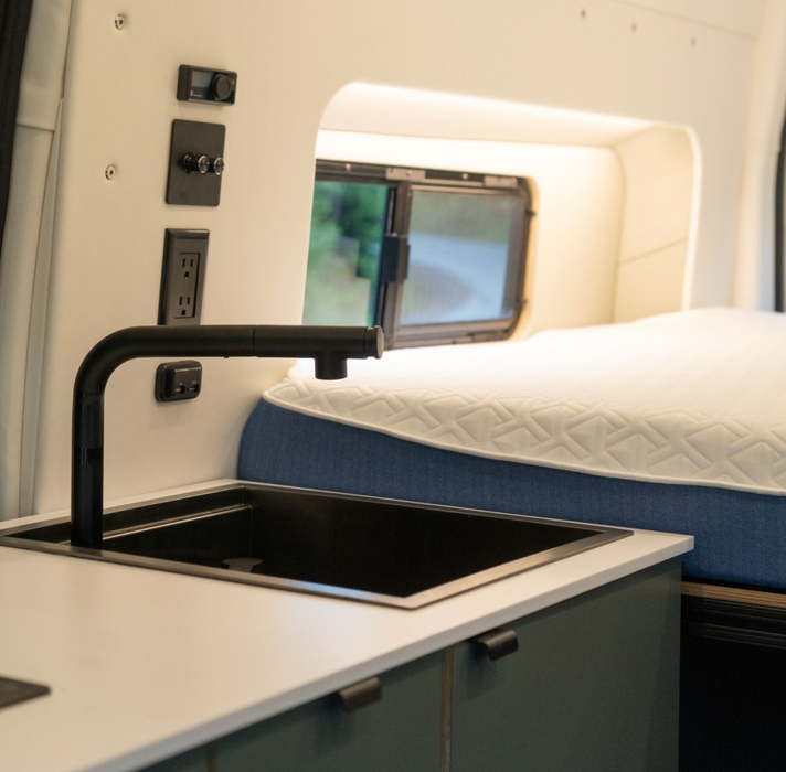 Space-Saving Camper Van/Truck RV Sink - Black Stainless Steel with Hideaway Faucet