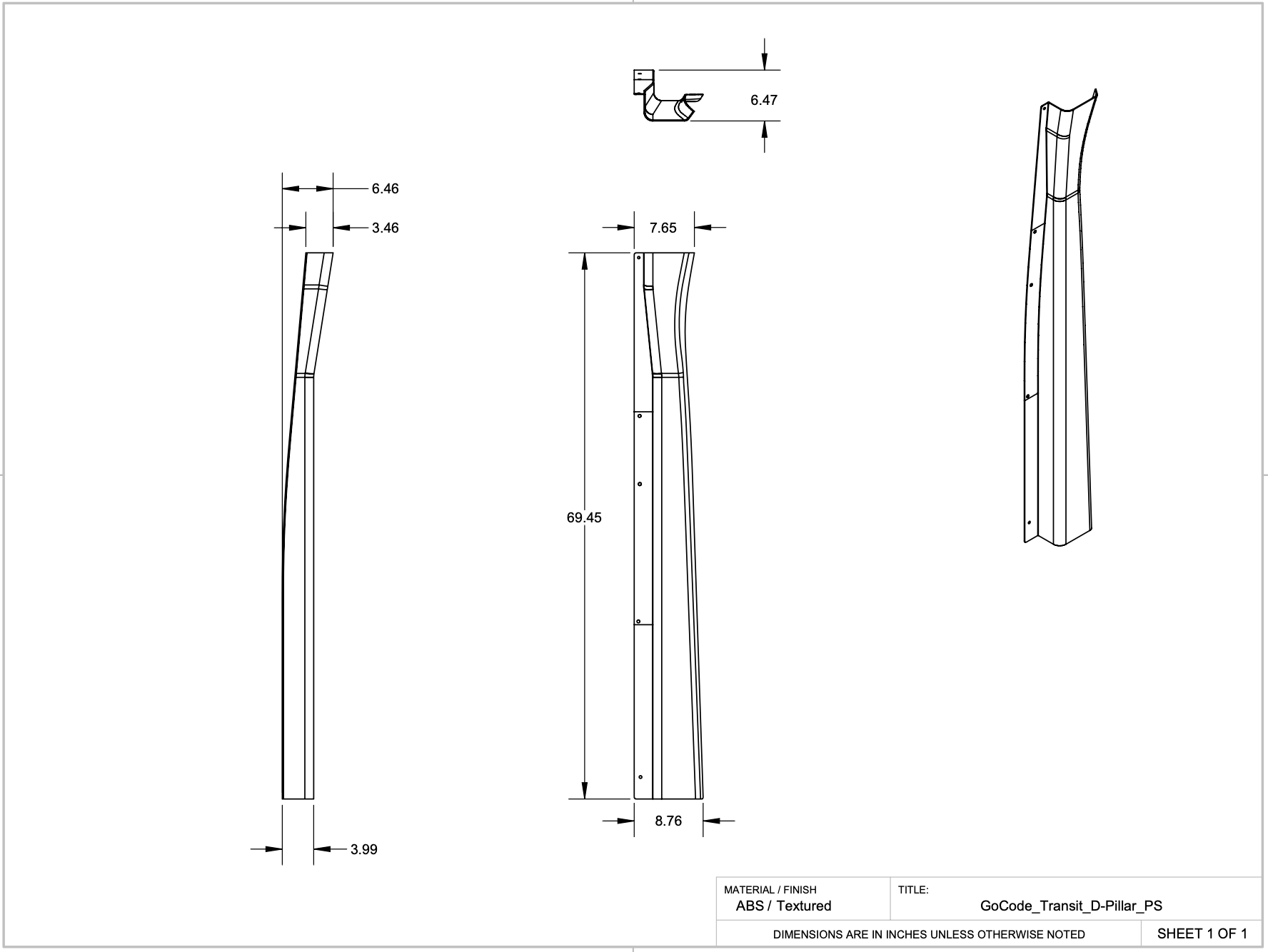 Ford Transit D Pillar Trim Kit