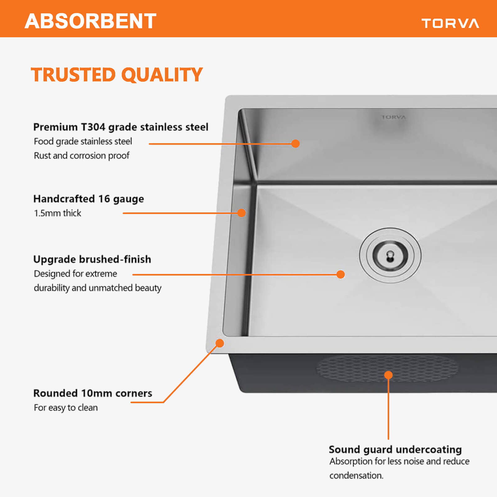 TORVA 14-inch Undermount  Sink – Stainless Steel