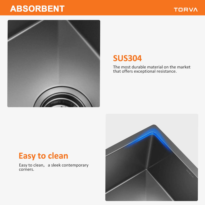 TORVA 14-inch Undermount Sink – Black Stainless Steel