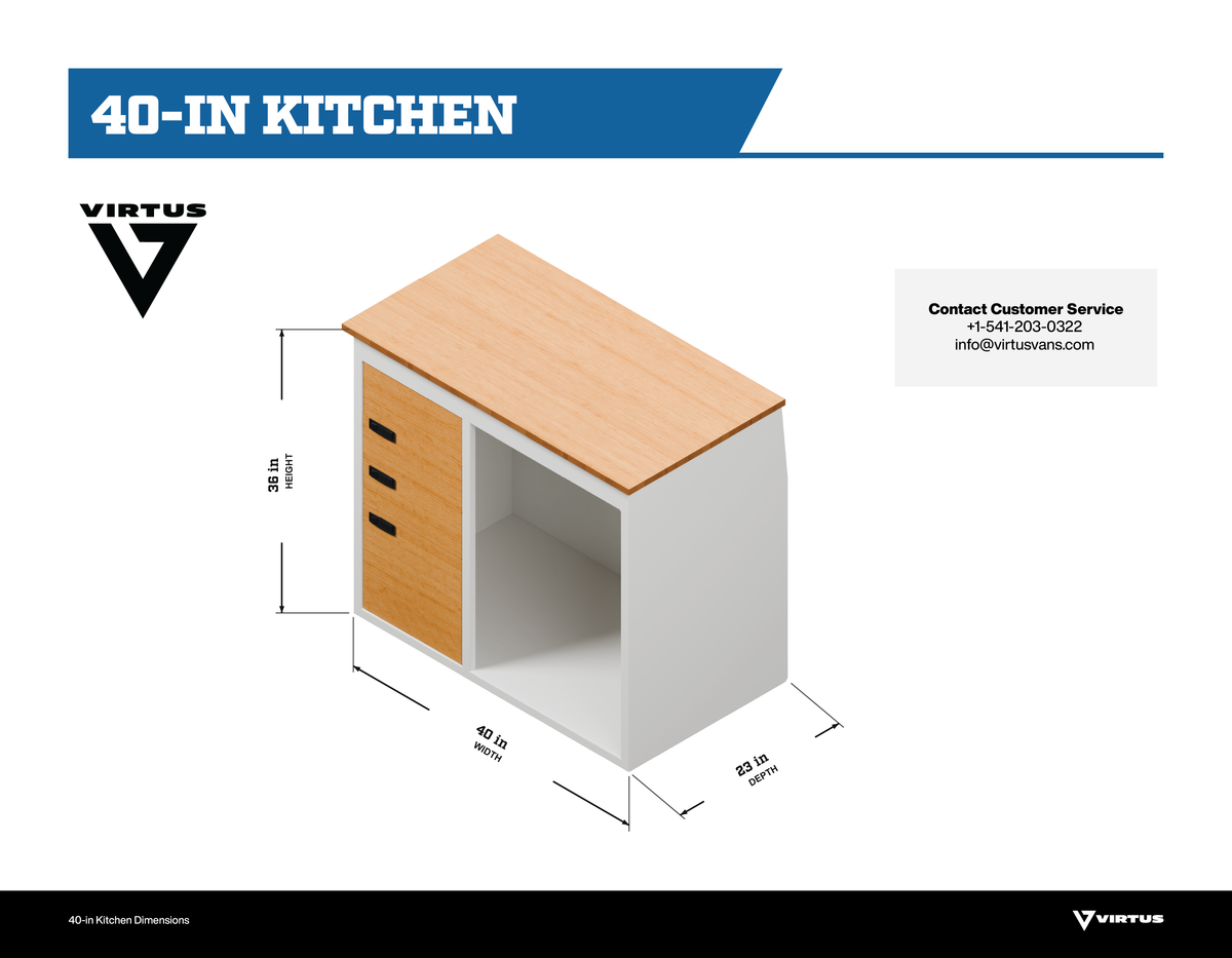 Virtus Vans 2019+ Mercedes Sprinter 40" Kitchen Cabinet with Sink & Induction Cooktop