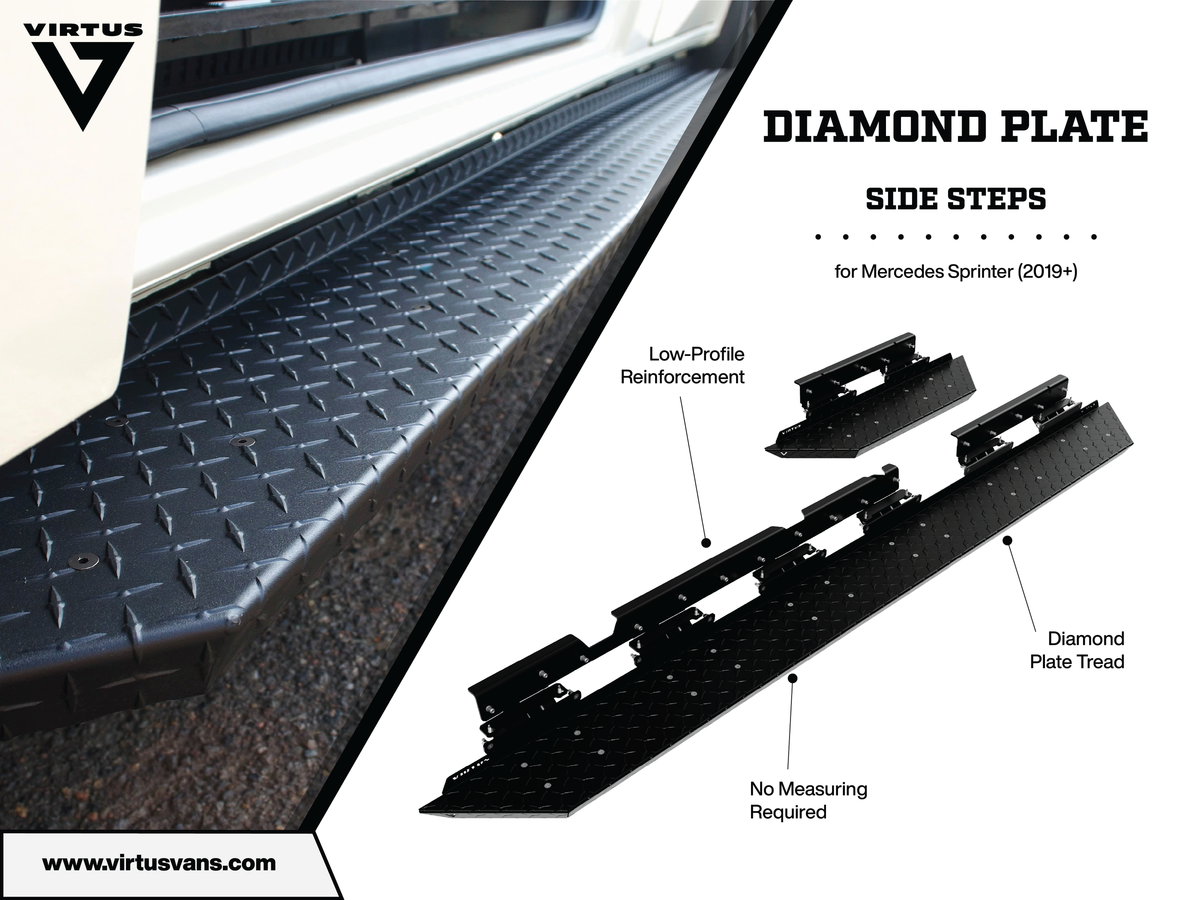 Virtus Vans Black Diamond Plate Side Step - 2019+ Mercedes Sprinter