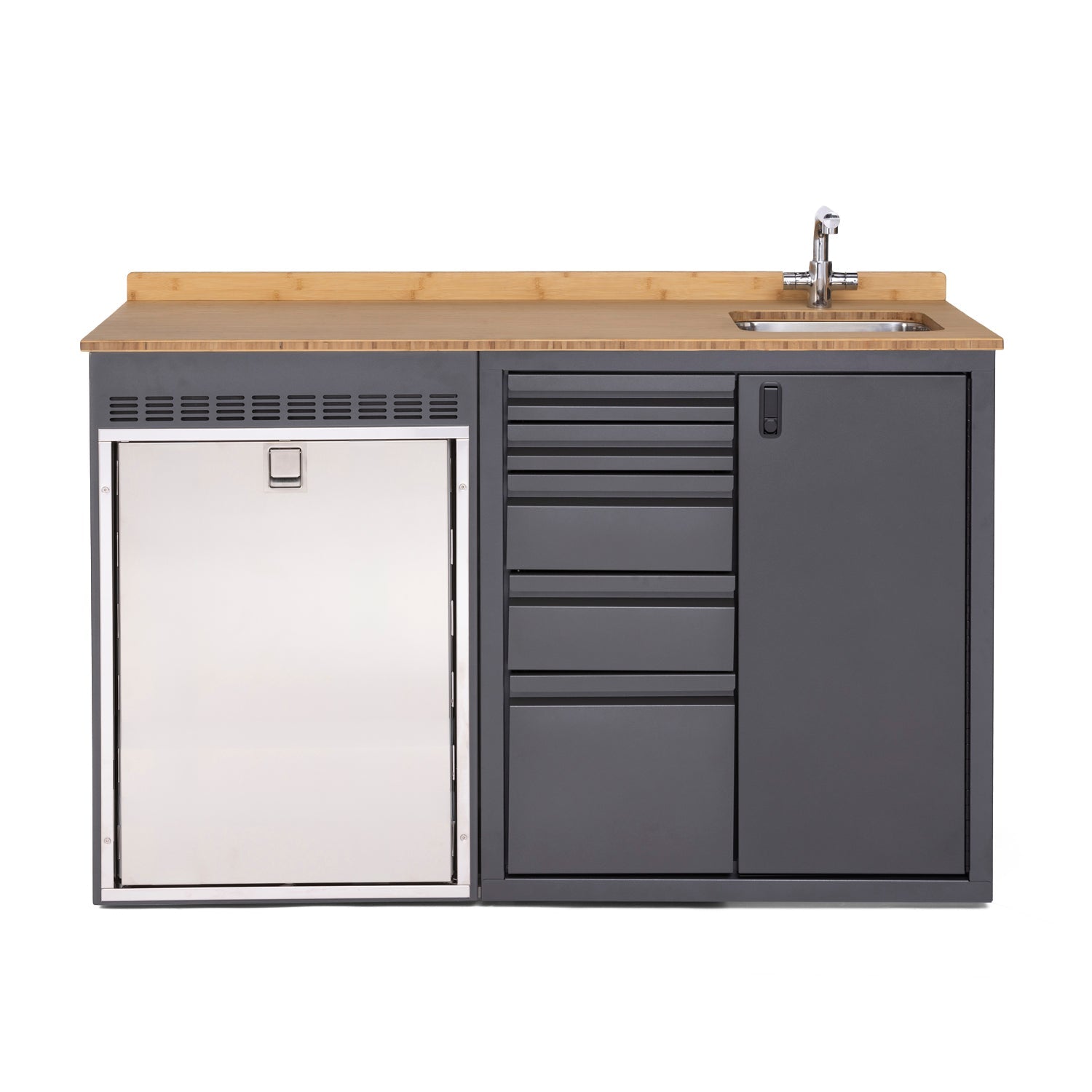 RB Components 56in Galley - Isotherm 130 Fridge Base Cabinet - Drawer System