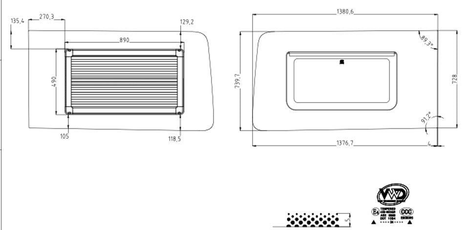 VWD 2015+ Ford Transit Driver Side Forward Premium Awning Window (TL201-AW )