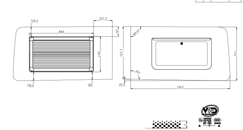 VWD 2015+ Ford Transit Passenger Side Sliding Door Premium Awning Window (TR201-AW )