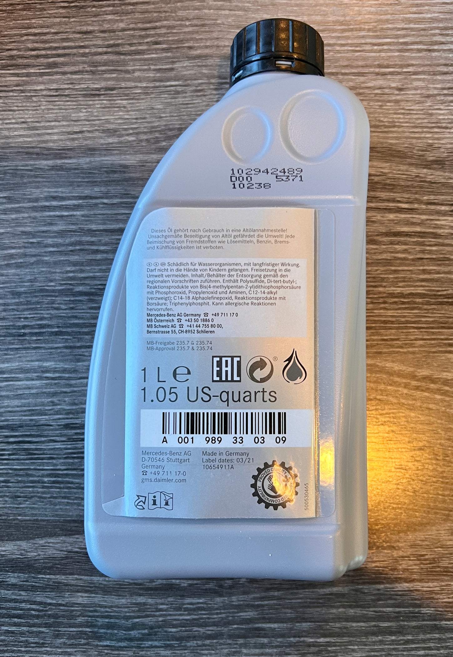 Genuine Mercedes Benz Hypoid Gear Oil 75w85 Van Land